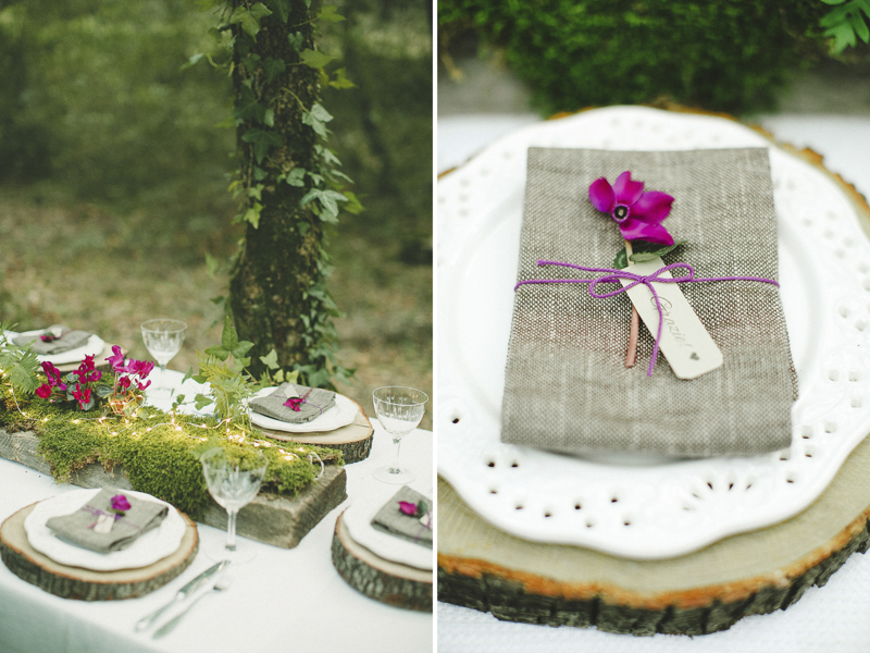 stunning country wedding detail tables in the Sardinian woods