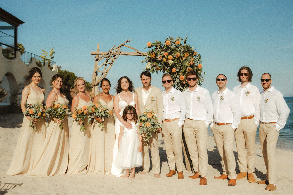 Bridal party after beach ceremony
