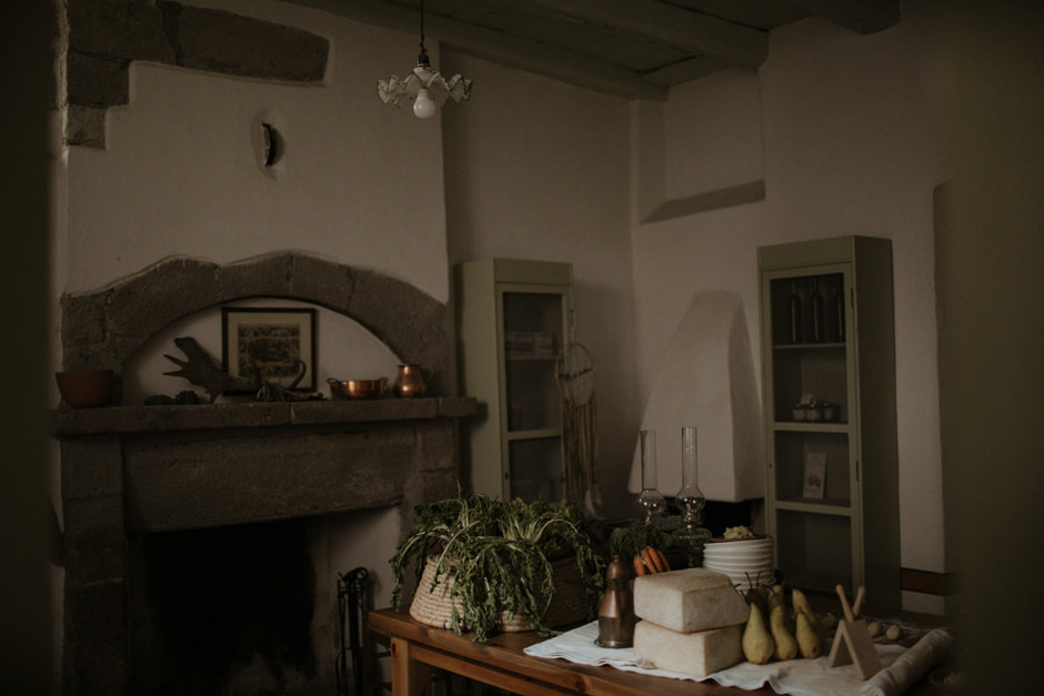 The old kitchen inside the beautiful Antica Dimora del Gruccione in the village of Santu Lussurgiu, central Sardinia , Italy.